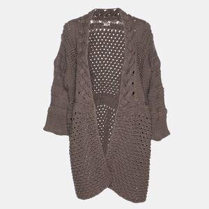 Agnona Dark Beige Cotton Knit Cable Thick Cardigan Xxxl